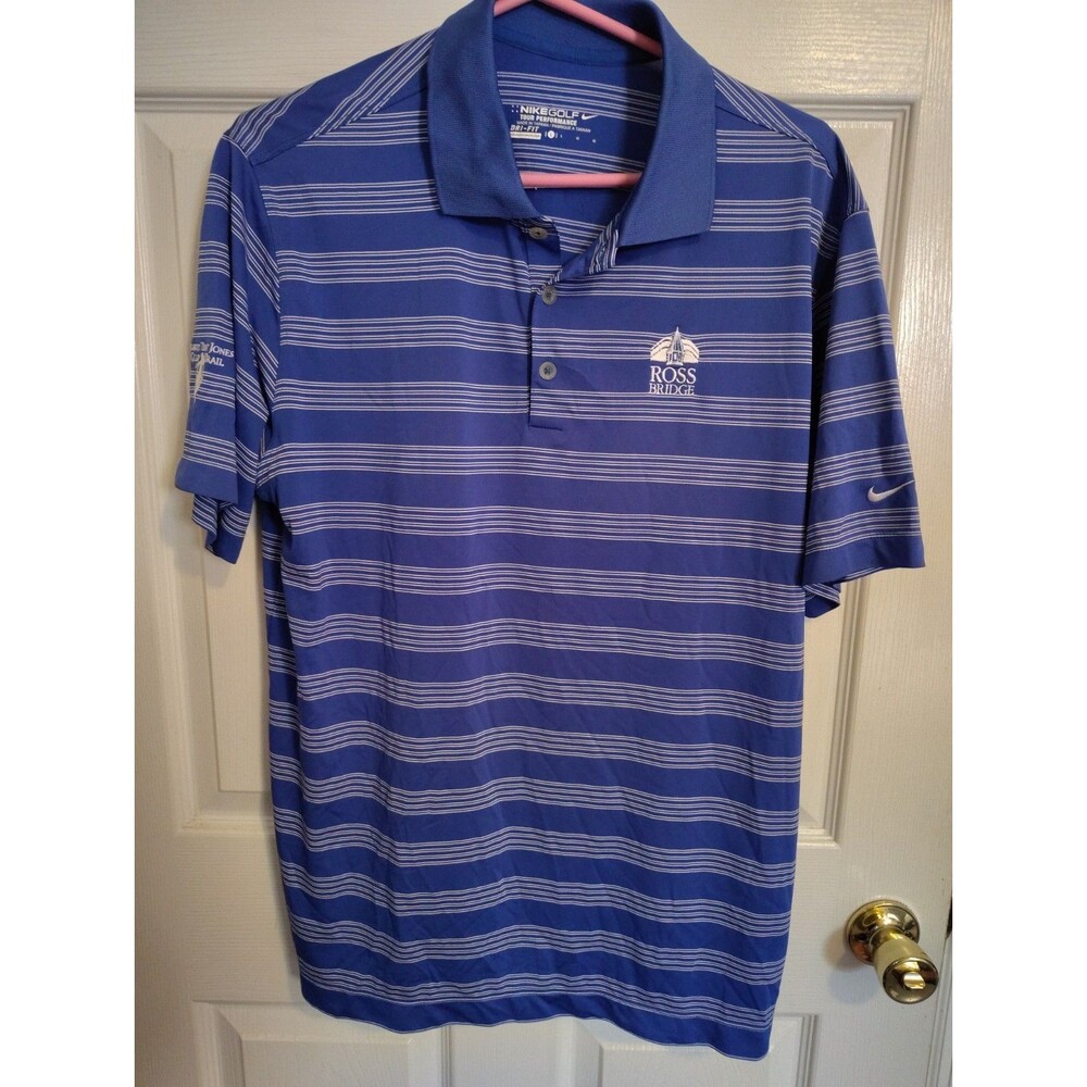 Nike Golf Tour Performance Dri-FIT Blue/White Striped Polo Short Sleeve L